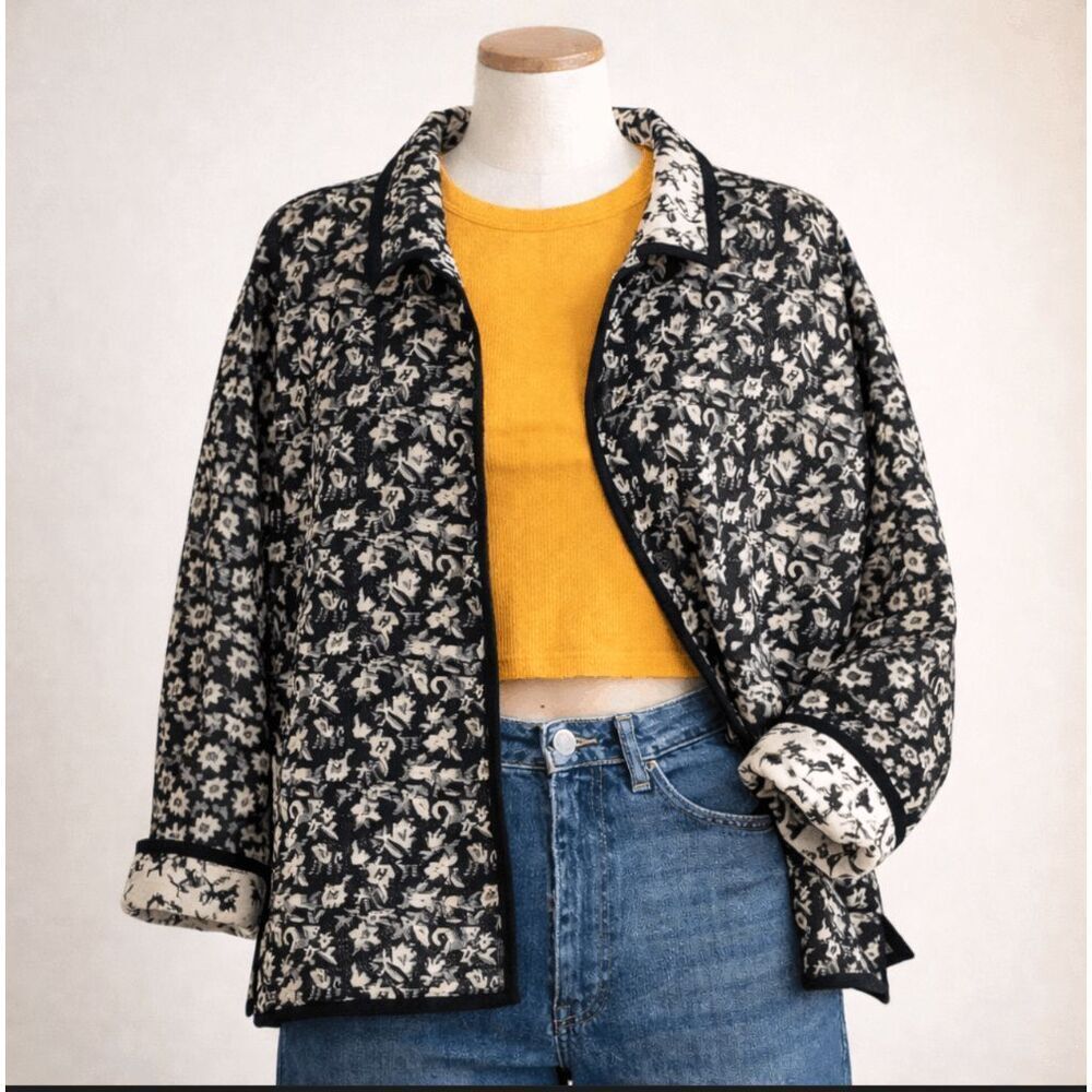 VTG Reversible Tapestry Jacket XL Boxy Cotton Boho Jacquard Garden
